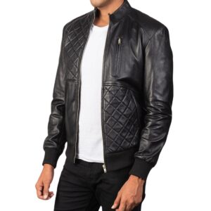 Men's Dean Black Real Leather Biker Jacket Motorbike Front Zipper Coat Slim fit