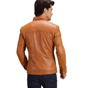 Handmade Slim Tan Leather Motorbike Jacket for Men Back