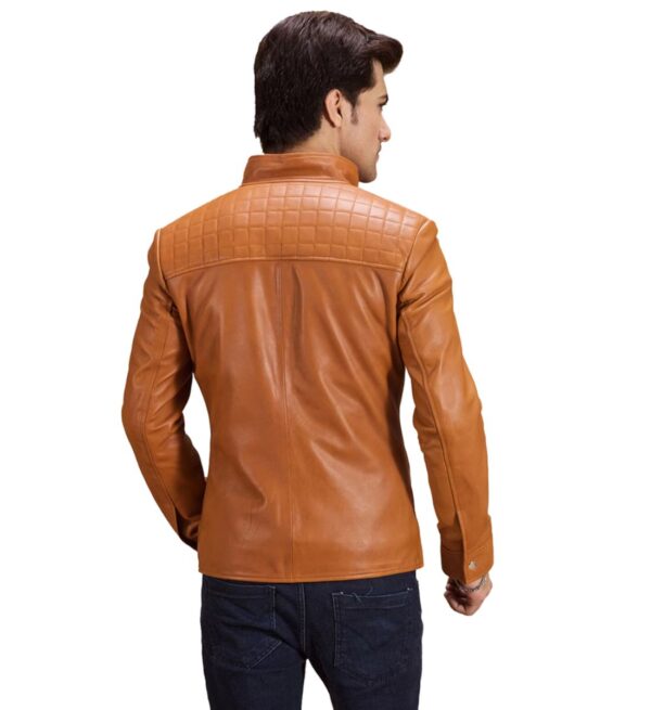 Handmade Slim Tan Leather Motorbike Jacket for Men Back