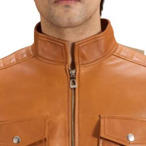 Handmade Slim Tan Leather Motorbike Jacket for Men