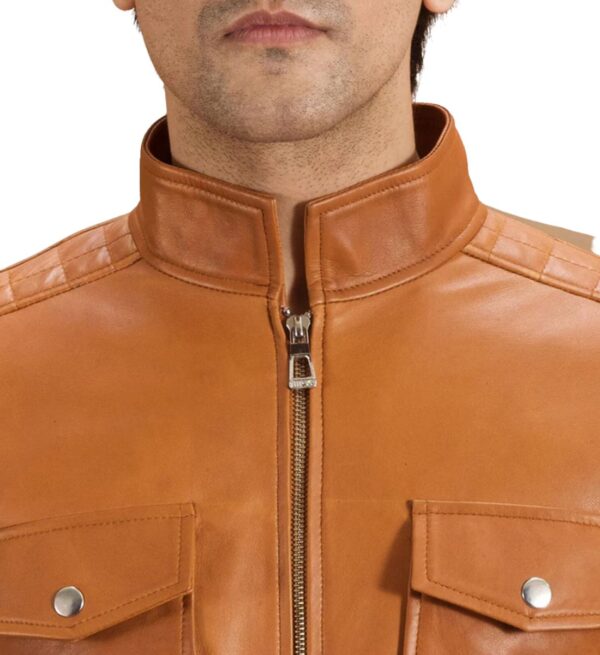 Handmade Slim Tan Leather Motorbike Jacket for Men