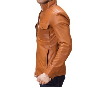 Handmade Slim Tan Leather Motorbike Jacket for Men Side