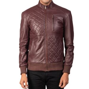 Maroon Leather Rider's Jacket closed zip