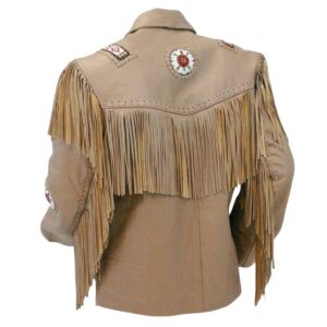 Original Leather Native Western American Cowboy Suede Leather Jacket Fringe & Beaded For Men