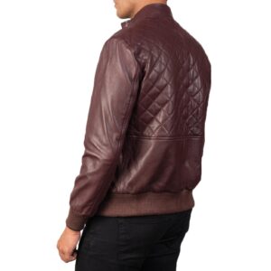 Men's Real Maroon Leather Quilted Biker Jacket Motorbike Front Zipper Coat Slim fit