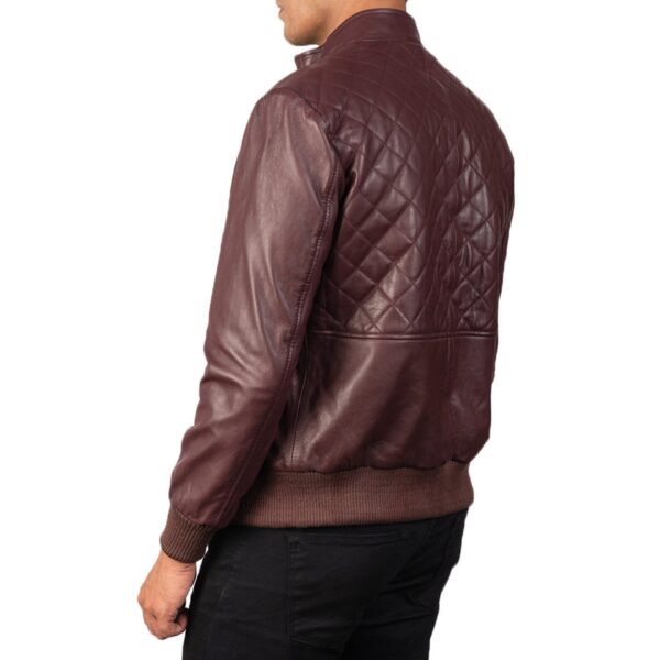 Men's Real Maroon Leather Quilted Biker Jacket Motorbike Front Zipper Coat Slim fit