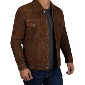 Men Suede Trucker Jacket, Real Suede Leather Western Classic Dark Brown Shirt Jacket For Men's, Cowboy Suede Shirt