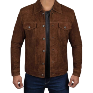 Distressed Suede Utility Jacket - Real Suede Leather Western Classic Dark Brown Shirt Jacket For Men's, Cowboy Suede Shirt