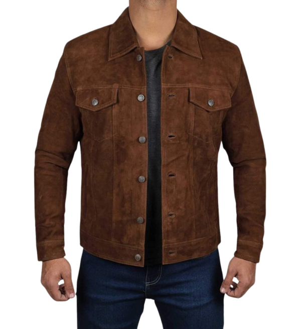 Distressed Suede Utility Jacket - Real Suede Leather Western Classic Dark Brown Shirt Jacket For Men's, Cowboy Suede Shirt