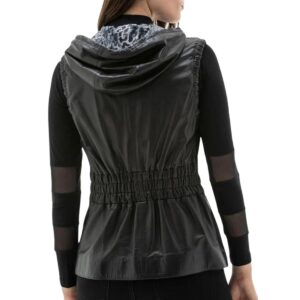 Sleek and Stylish: Black Fashionable Hooded Leather Vest