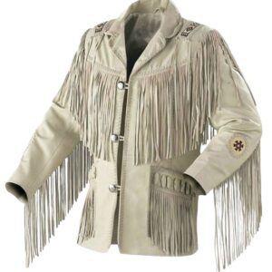 Old West Outlaw Fringe Jacket - Western Men Cowboy Suede Jacket White Suede Leather Jacket