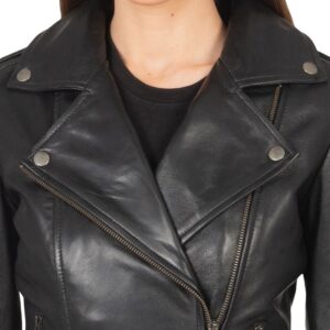 Retro Revival Women's Leather Biker Jacket -Black Leather Jacket For Women