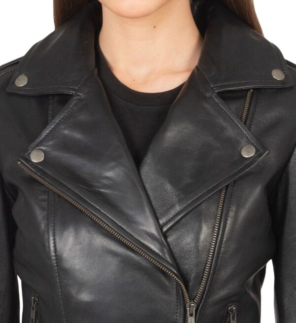 Retro Revival Women's Leather Biker Jacket -Black Leather Jacket For Women