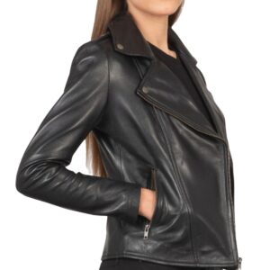 Retro Revival Women's Leather Biker Jacket side - A Black Leather Jacket for women in Uk for Sale