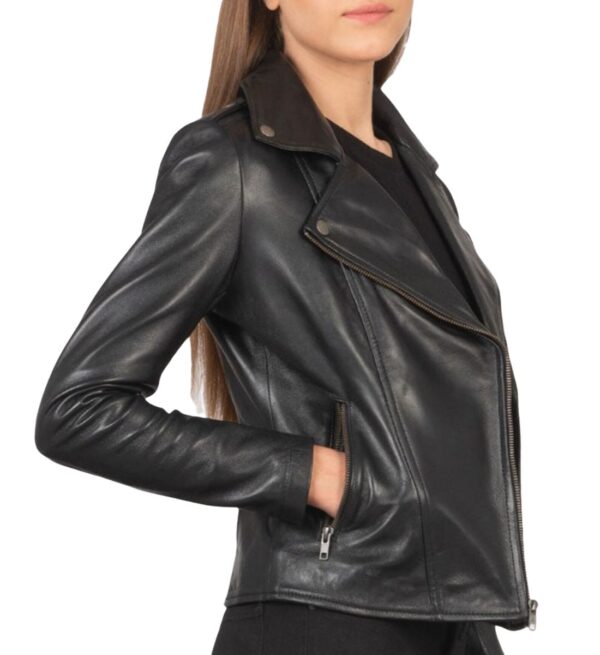 Retro Revival Women's Leather Biker Jacket side - A Black Leather Jacket for women in Uk for Sale