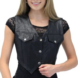 Edgy Snap-Front Crop Vest with a Rocker Vibe