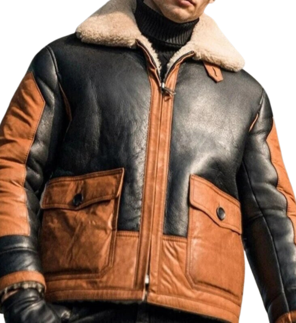 Aviator Classic: Men's Black & Brown Sheepskin Shearling Jacket