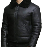 Ultimate Black Leather Aviator Jacket with Real Sheepskin Shearling for Men