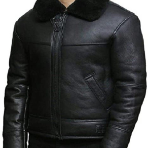 Ultimate Black Leather Aviator Jacket with Real Sheepskin Shearling for Men