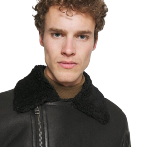 Winter Ready: Black Shearling Fur Aviator Leather Jacket for Men