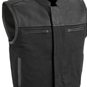 Rugged Stinger Biker Vest by Men's Hunt Club: Leather and Canvas Adventure