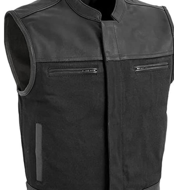 Rugged Stinger Biker Vest by Men's Hunt Club: Leather and Canvas Adventure