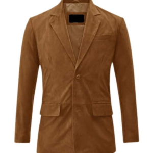Sophisticated Men's Real Lamb Skin Suede Leather Blazer with Two-Button Closure