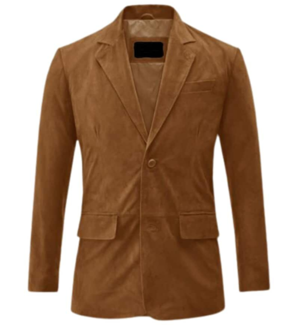 Sophisticated Men's Real Lamb Skin Suede Leather Blazer with Two-Button Closure