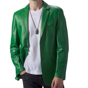 Light Green Leather Business Blazer for Men