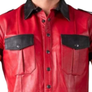 Stylish Red and Black Men's Leather Casual Shirt