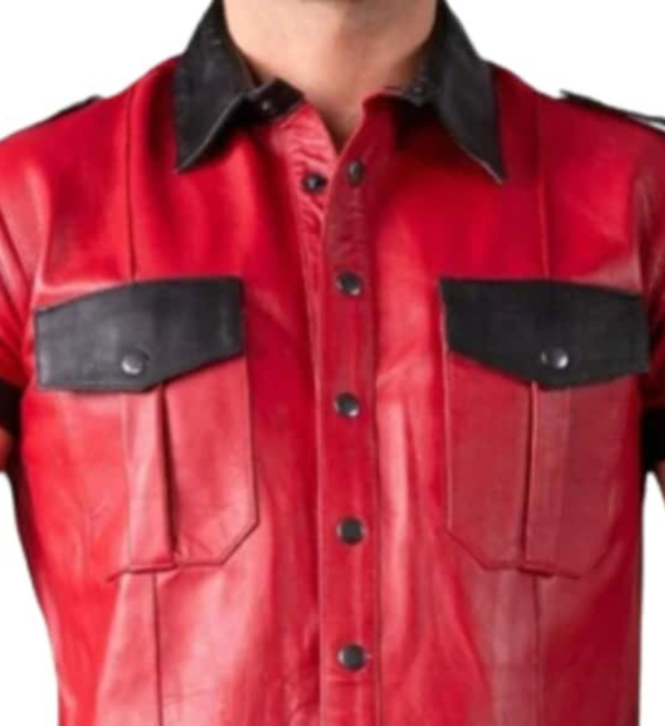 Stylish Red and Black Men's Leather Casual Shirt