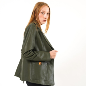 Emerald Elegance: Women's Genuine Lamb Leather Green Blazer