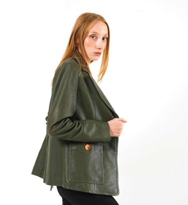 Emerald Elegance: Women's Genuine Lamb Leather Green Blazer
