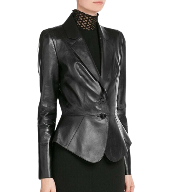 Elegant Women's Genuine Leather Blazer in Classic Black