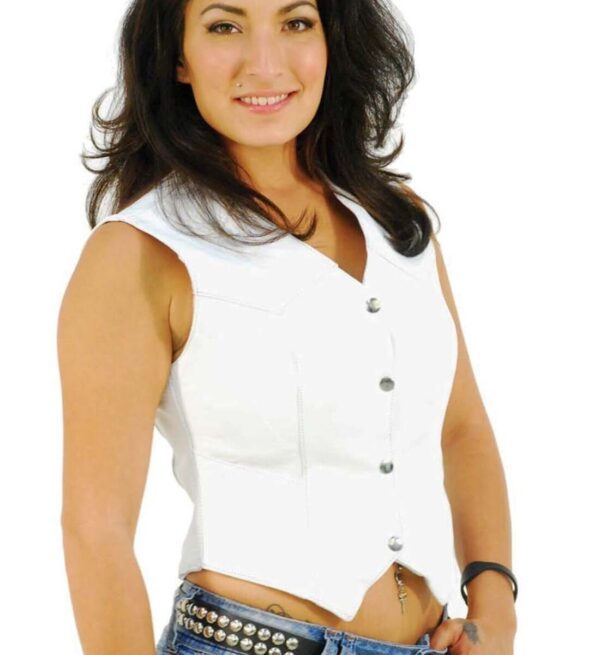 Radiant in White: Long Leather Vest for Her