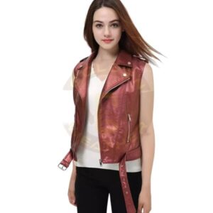 Elegant Cocoa Chic Women's Genuine Leather Brown Vest