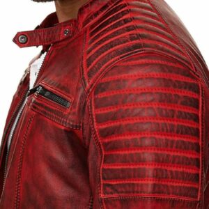 Red Slim Fit Handmade Leather Biker Jacket for Men