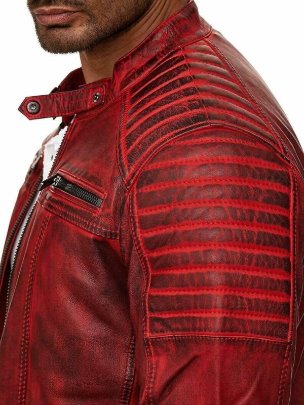 Red Slim Fit Handmade Leather Biker Jacket for Men