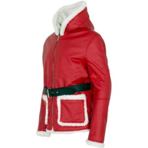 Santa's Cozy Red Shearling Fur Leather Jacket