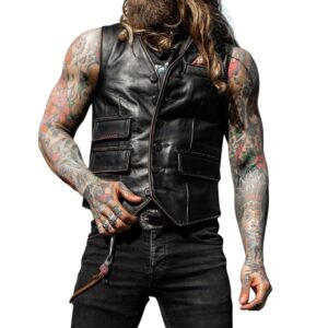 Shadow Rider Black Lambskin Vest -Mens Moto Vest