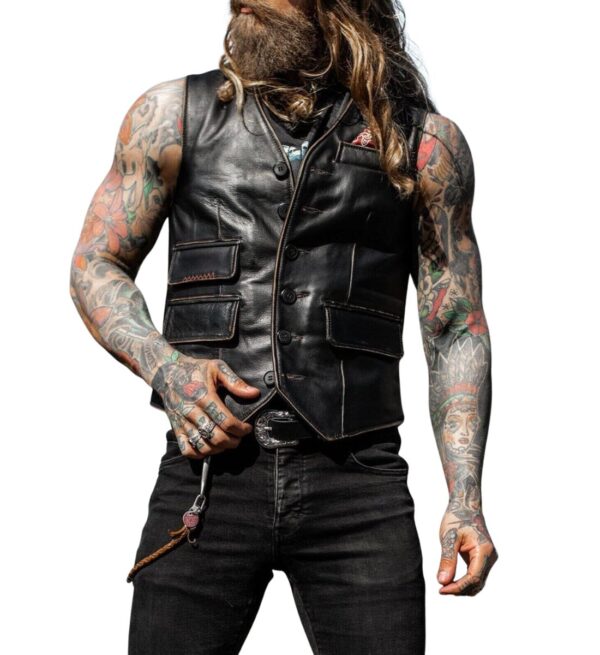 Shadow Rider Black Lambskin Vest -Mens Moto Vest