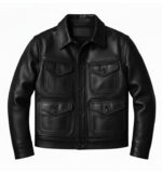 Fernando Unique Black Leather Trucker Jacket Front