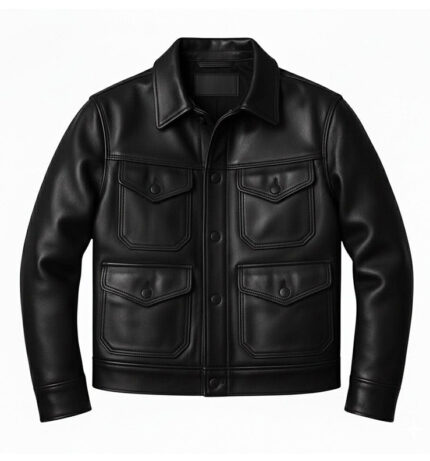Fernando Unique Black Leather Trucker Jacket Front