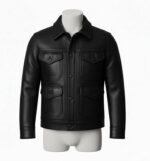 Fernando Unique Black Leather Trucker Jacket front