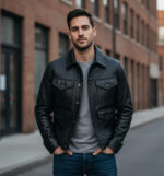 Fernando Unique Black Leather Trucker Jacket model