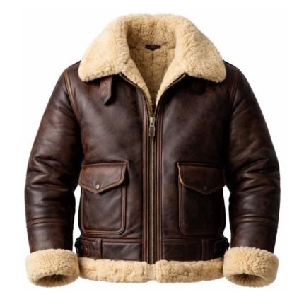 Men’s Brown Fur Leather Bomber Jacket