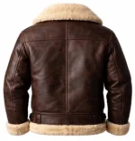 Brown leather bomber jacket for men with faux fur collar