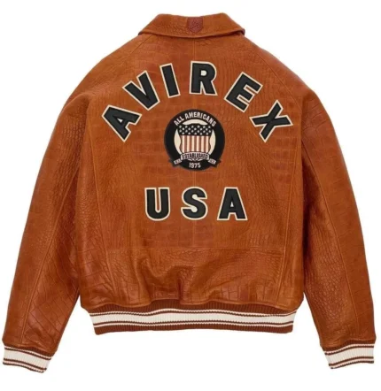 Brown croc leather jacket for men with USA back patch