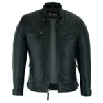 Gatsby Black Waxed Lambskin Motorcycle Leather Jacket for Men