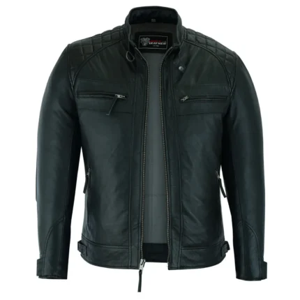 Gatsby Black Waxed Lambskin Motorcycle Leather Jacket for Men